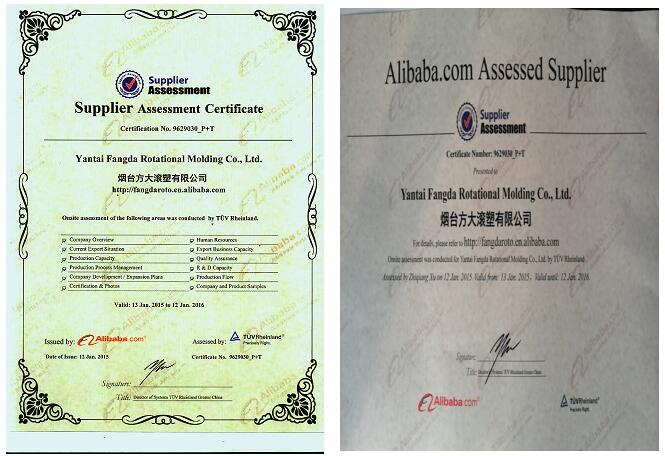 Yantai Fangda Rotational Molding Co., Ltd pasó tüv Rheinland Company evaluación de calificación de proveedores.